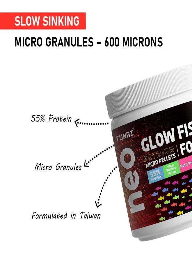 TUNAI Glow Widow Fish Food | 40G | 55% Protein for Strong Tissue Growth| 600 Microns Slow Sinking Aquarium Guppy Food (600 Microns Granules) - All Life Stages - Image 2